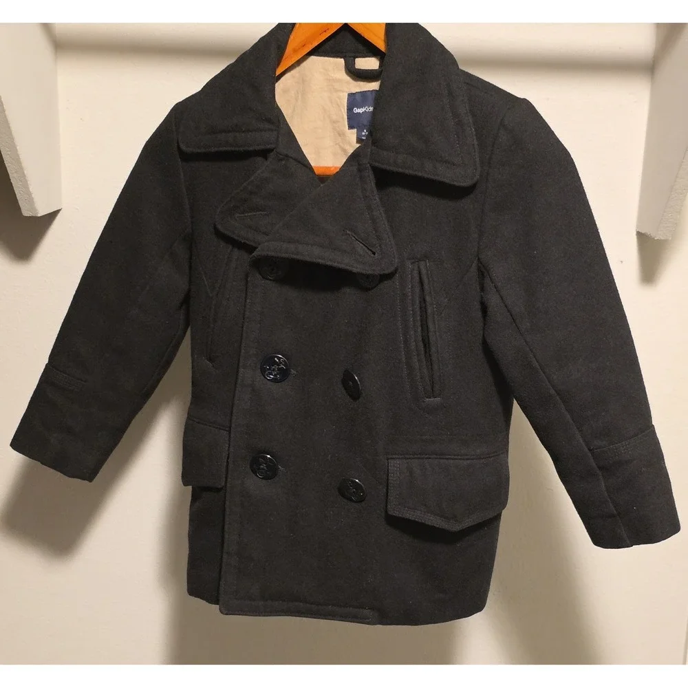 Gap Kids Black Wool Peacoat Jacket Double Breasted Warm Winter Coat Small 6-7